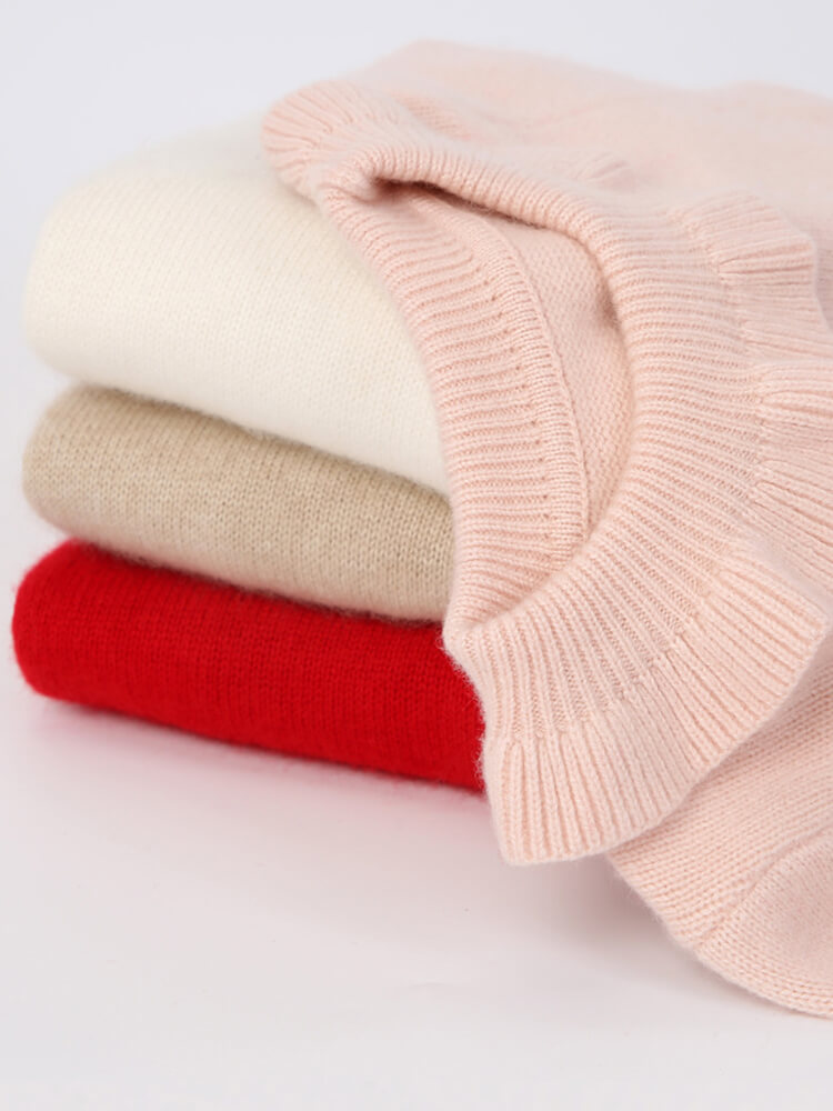 Girls Blush Pink Ruffled Collar Soft Cashmere Pullover Sweater